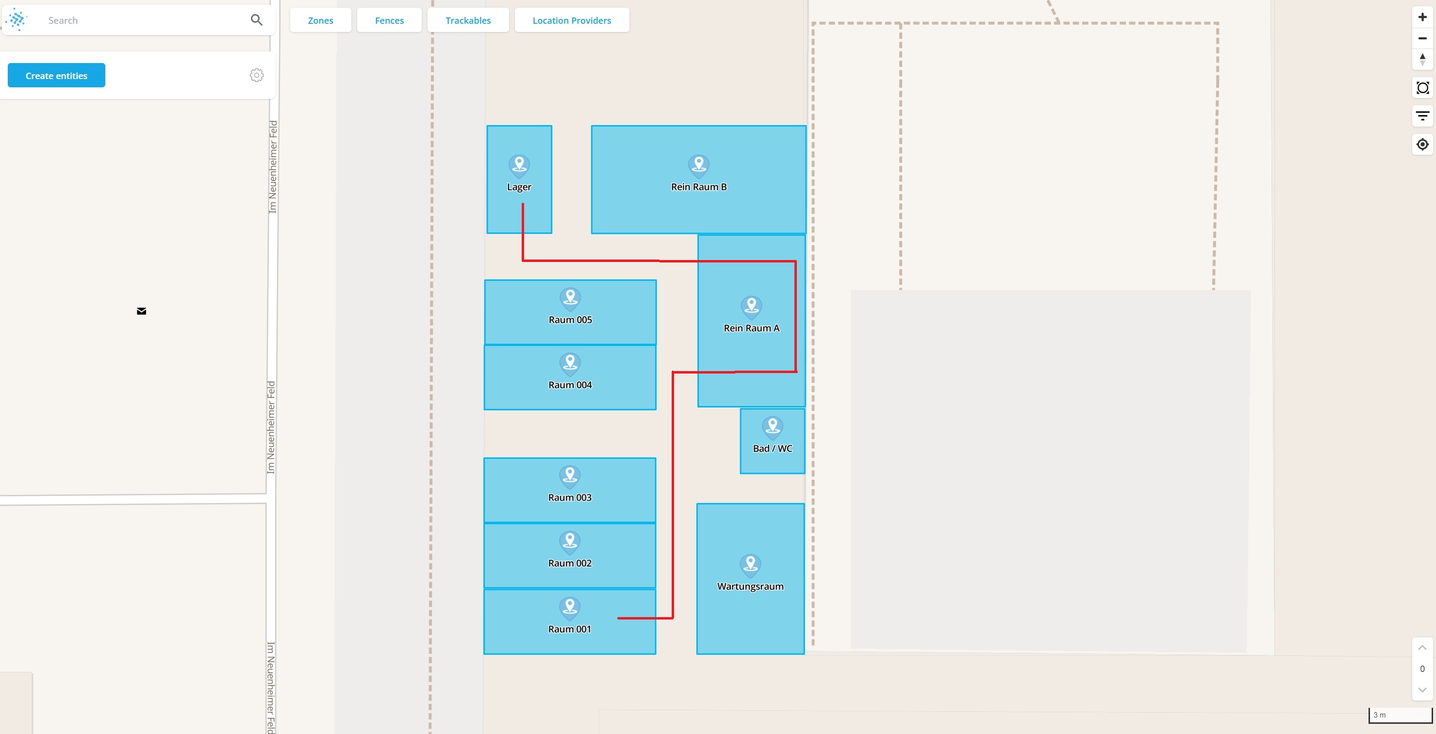 Screenshot of the DeepHub UI showing route along aisle and into fences.